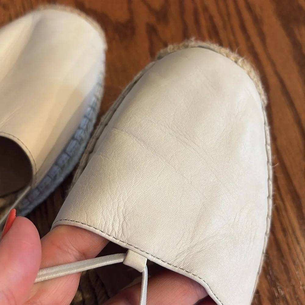 Eileen Fisher LEE whitewash leather espadrille flats elasticized straps size 11